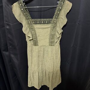 Olive Crochet-Trim Square Neck Camisole Dress